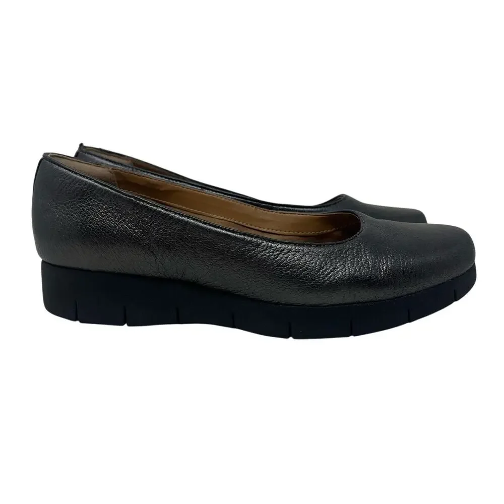 Clarks Daelyn Towne Leather Slip On Platform Flat in Metallic Brown/Gray 8